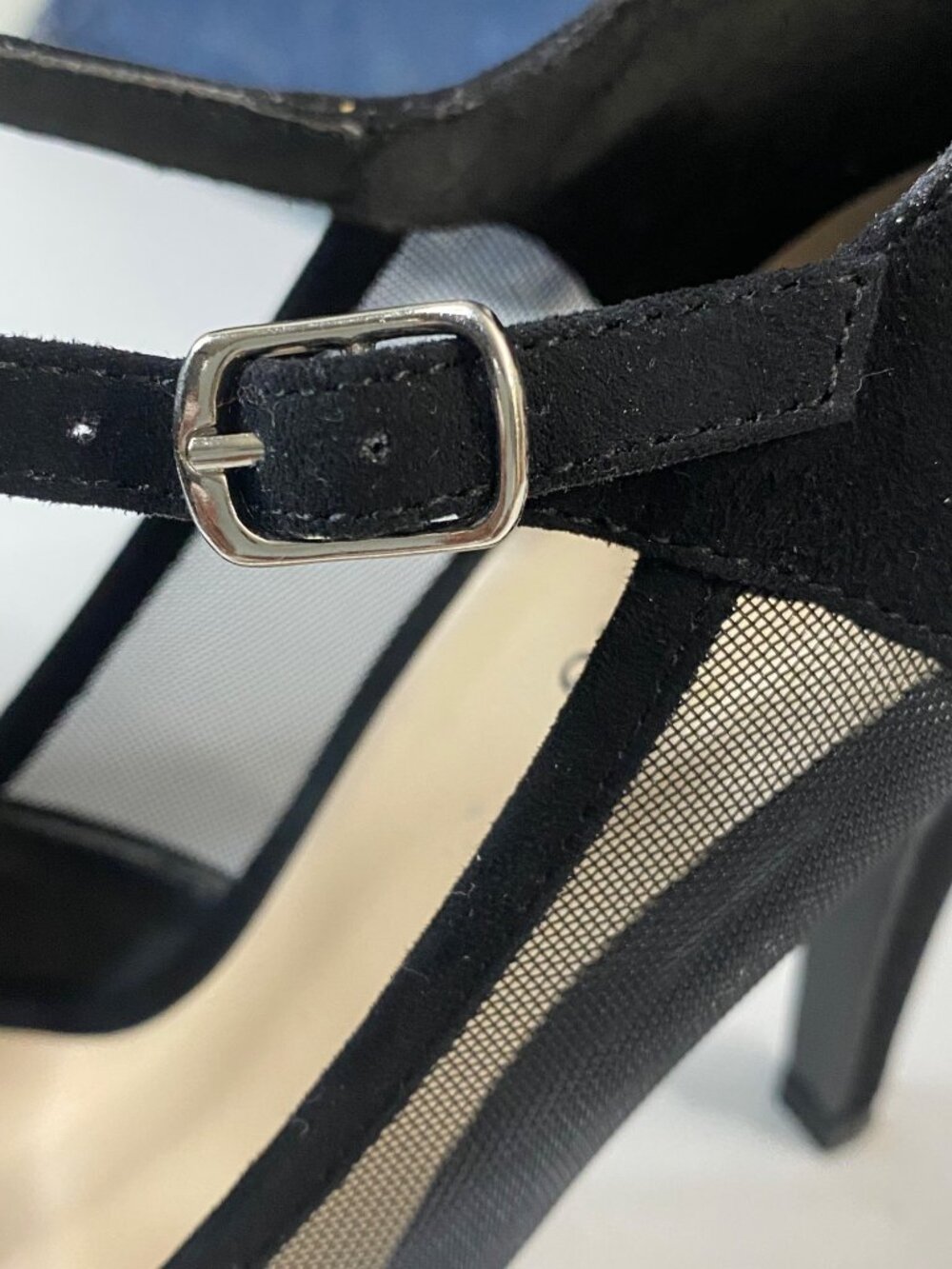 Call It Spring Black Mesh Heels T Strap Platform Pumps Womens 6.5 Sexy - Picture 8 of 14